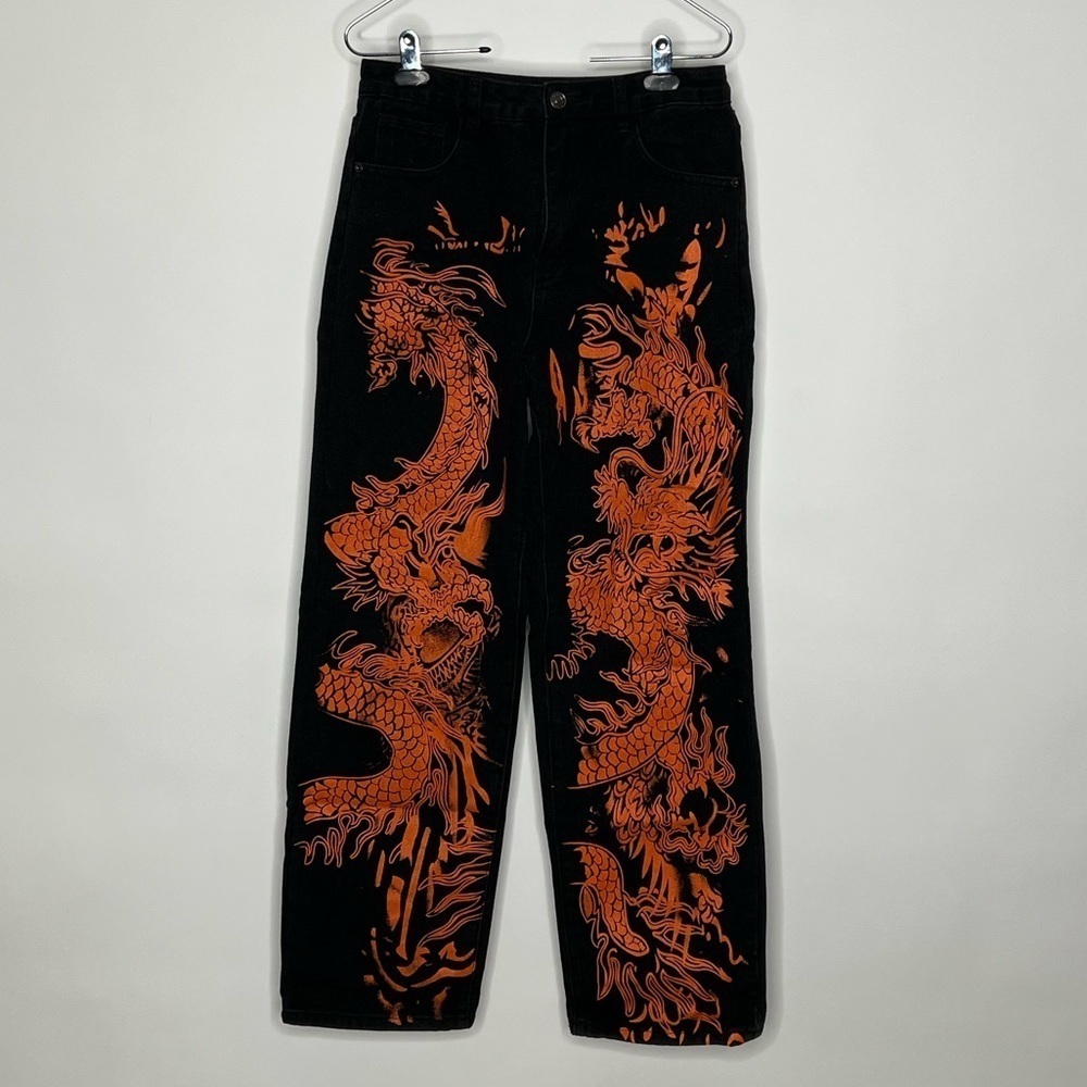 Shein High Waisted Chinese Dragon Jeans - Picture 2 of 10